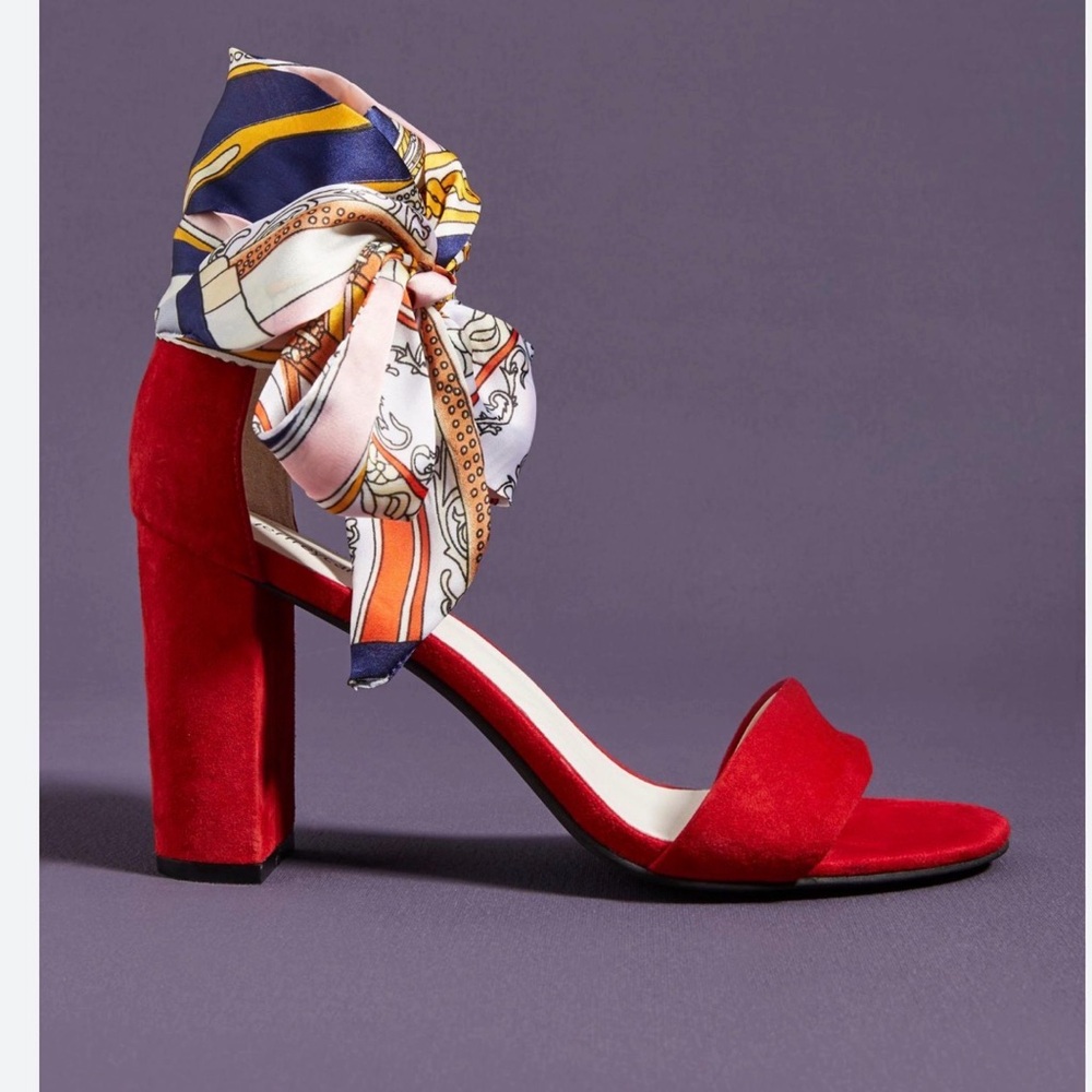 Anthropologie Red Heels with Scarf Accent